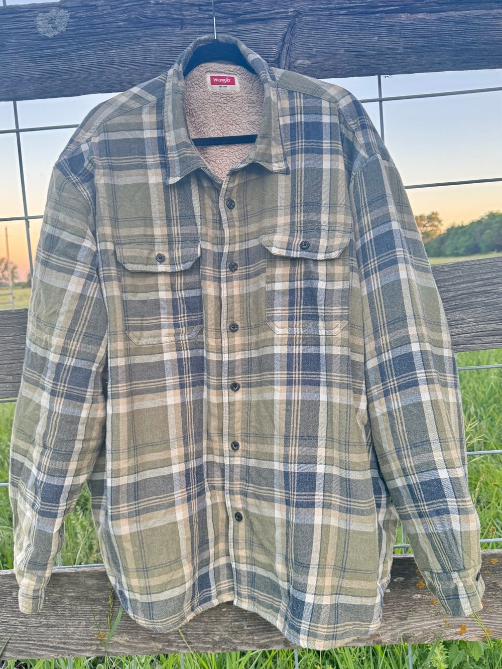 Wrangler Sherpa Lined Flannel Shirt Jacket Mens 3XL Plaid Heavyweight Shacket